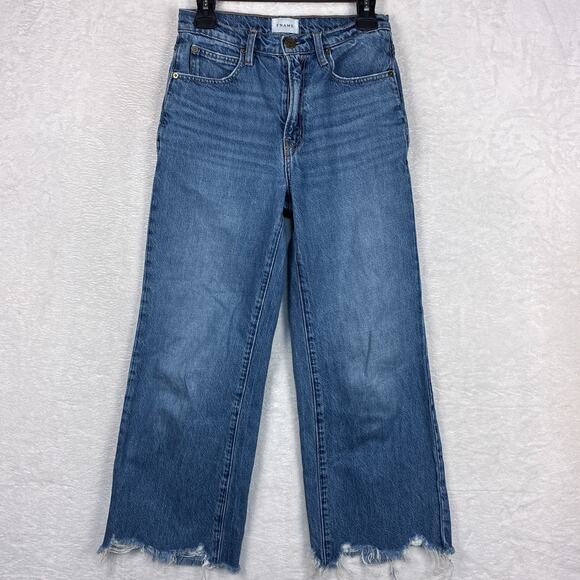 Frame Beluga Modern Chew Wide Leg Crop Jeans Womens 25 Blue Preppy Wide Leg 70s - Picture 1 of 12